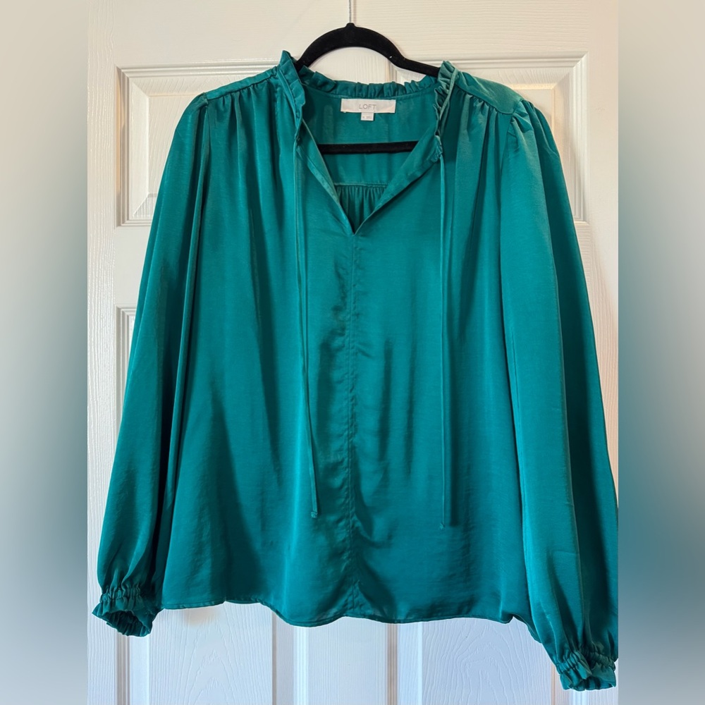 LOFT Green Mixed Media Blouse
